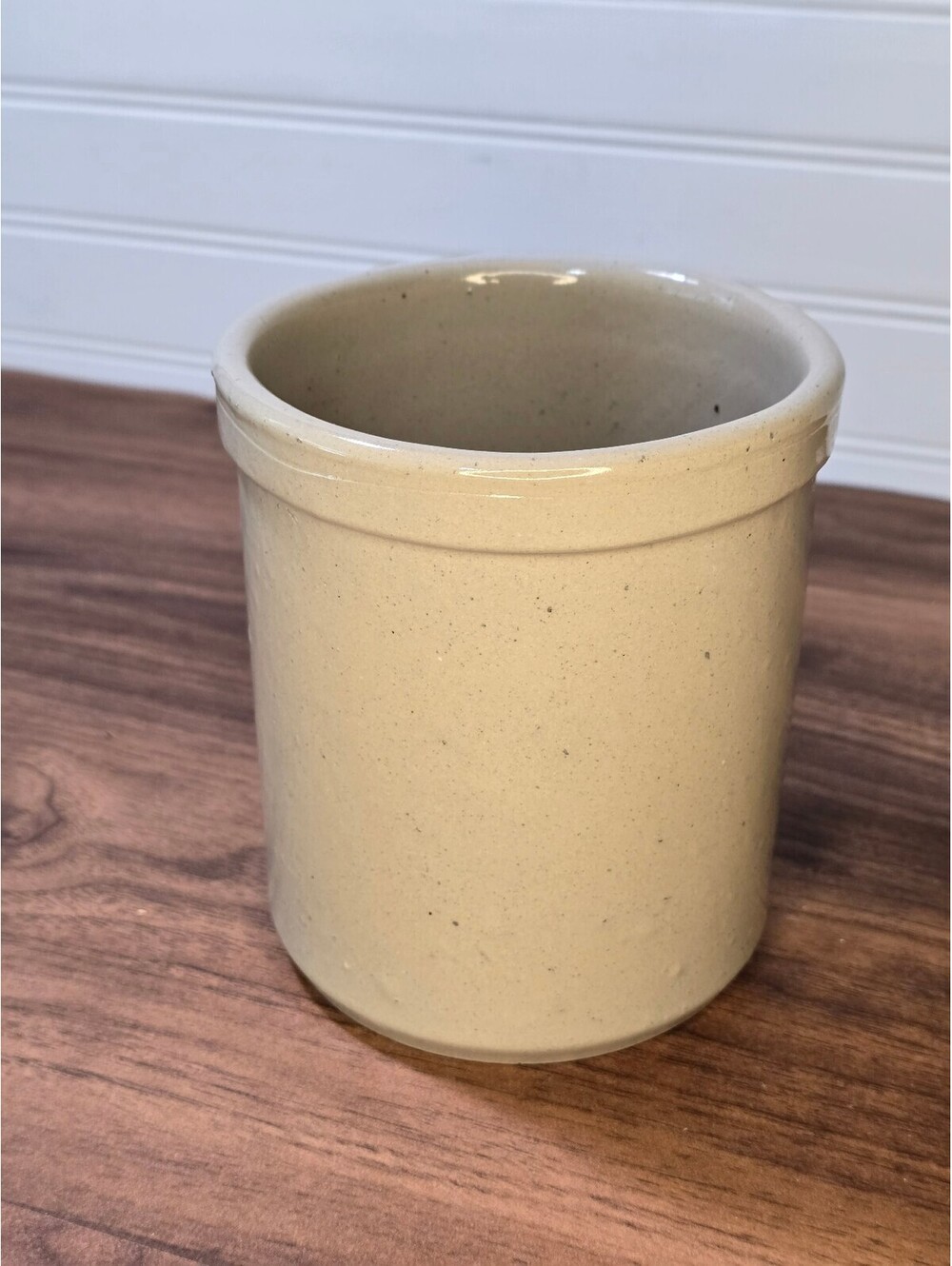Beige Stoneware Crock Rustic Farmhouse Utensil Holder